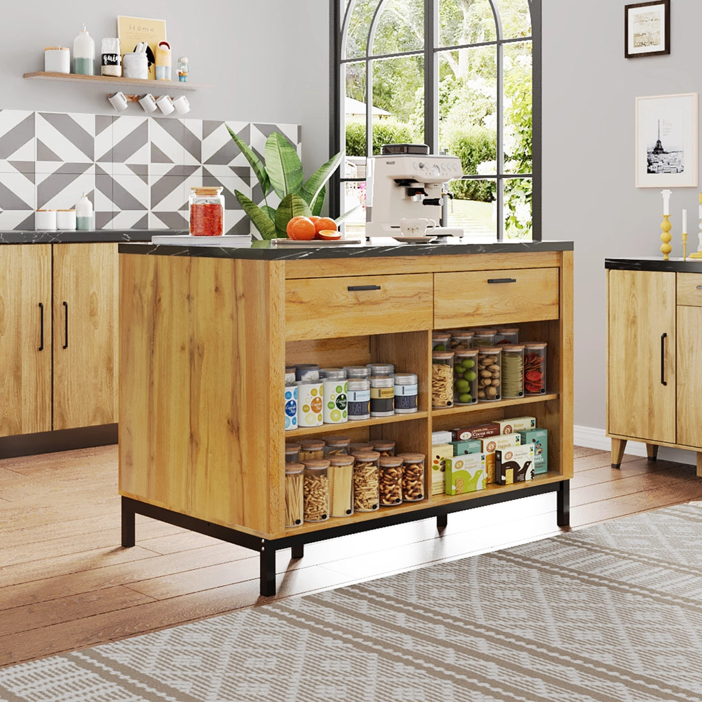 ISOLA CUCINA in stile country 120x75x90 cm MDF Nero e Naturale