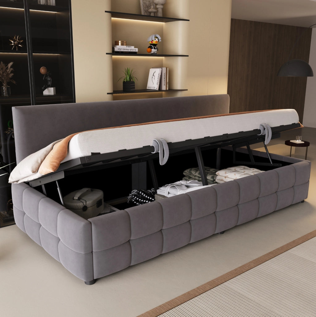 Letto singolo imbottito 90x200 cm con contenitore idraulico, velluto grigio scuro