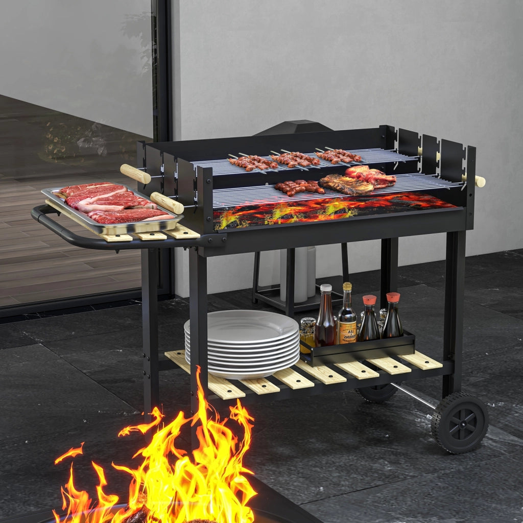 Barbecue a Carbonella Regolabile ¨C Xylo ¨C Metallo e Legno Nero 113x53.5x82.5cm con 2 Griglie