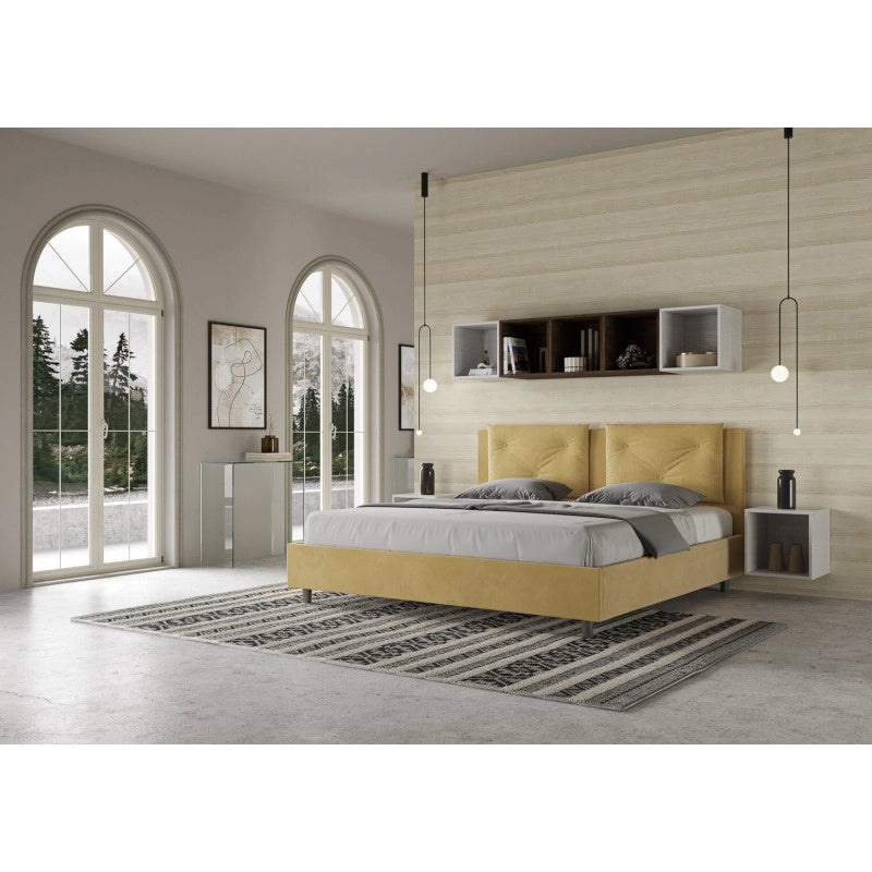 Letto imbottito Matrimoniale 170x200 cm Appia - Senza rete,Microfibra,Ocra