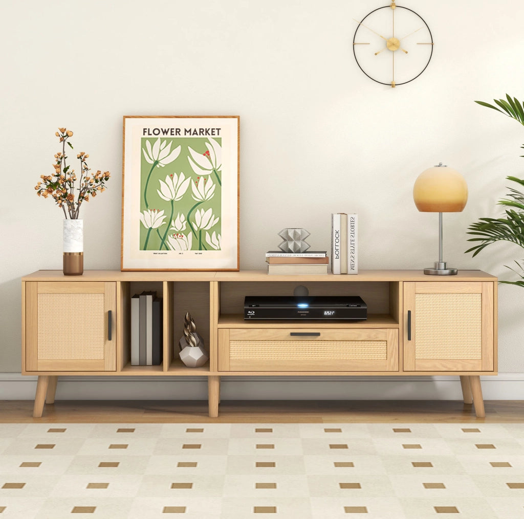 Mobile TV 180 cm in pannello truciolare rovere con 2 ante, cassetto e passacavi
