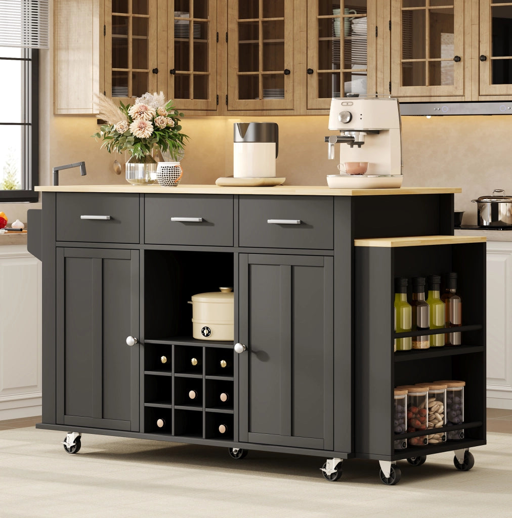Isola cucina mobile con piano estensibile e prese USB