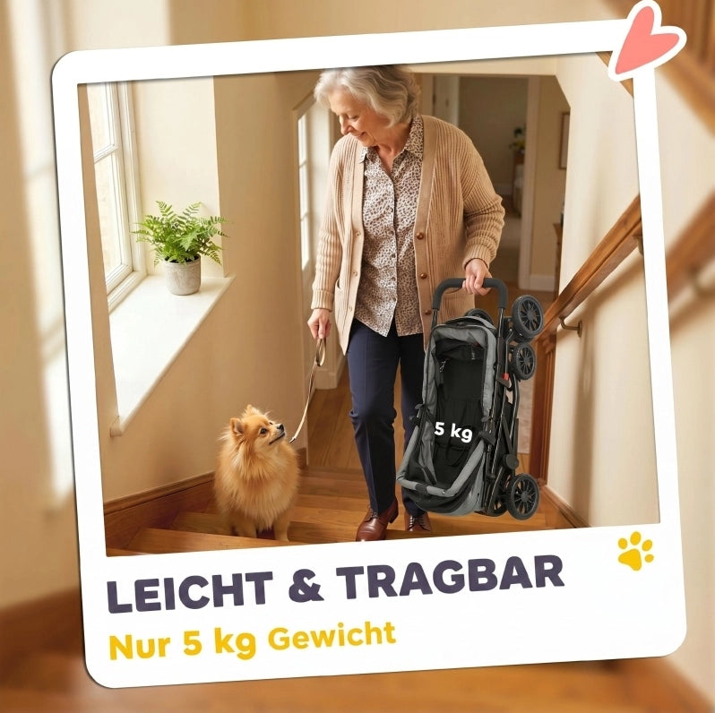 PASSEGGINO PER CANI Pieghevole Grigio per Animali fino a 10 kg