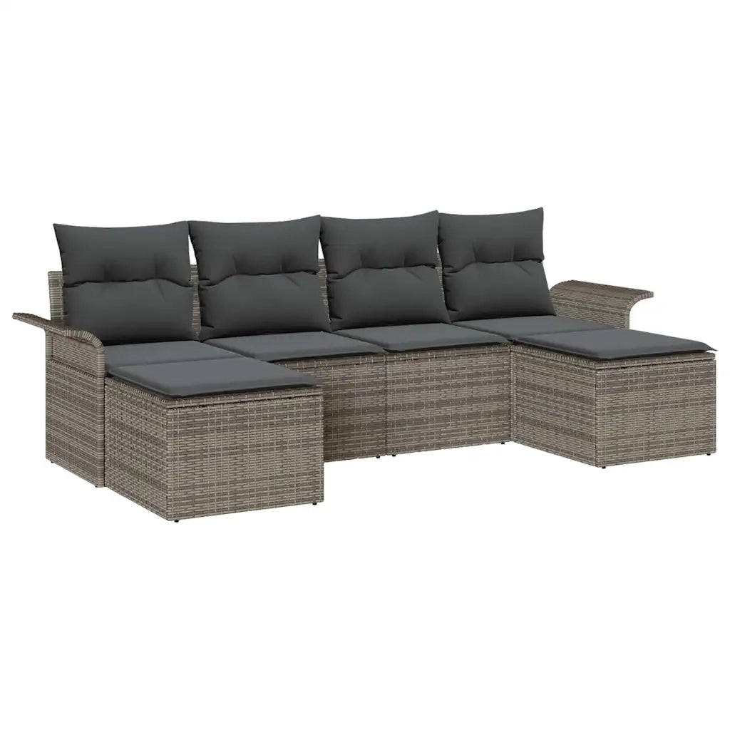 Set Divano da Giardino 6 pcs Grigio polyrattan