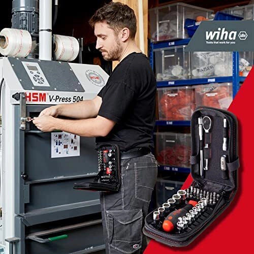 Wiha 44684 Set di Chiavi a Bussola ed Inserti 1-4'' 40 Pezzi con Borsa Funzionale e Clip per Cintura colore Nero