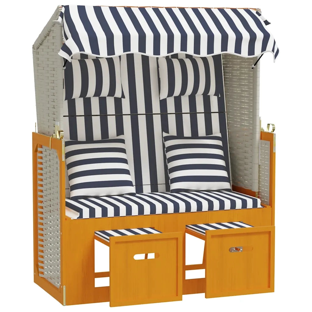 Strandkorb con Cuscini in Polyrattan Legno Massello Bianco Blu CFW6301023