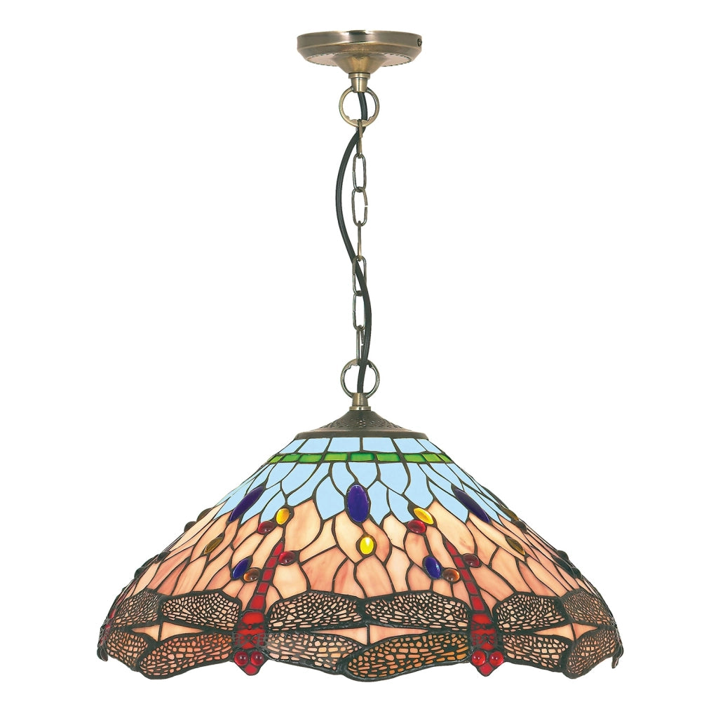 Sospensione Tiffany Libellula Metallo Ottone Vetro 1 Luce E27