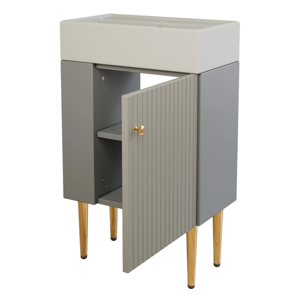 Mobile bagno compatto con lavabo in ceramica lucida e mobile sottolavabo grigio chiaro 55 cm