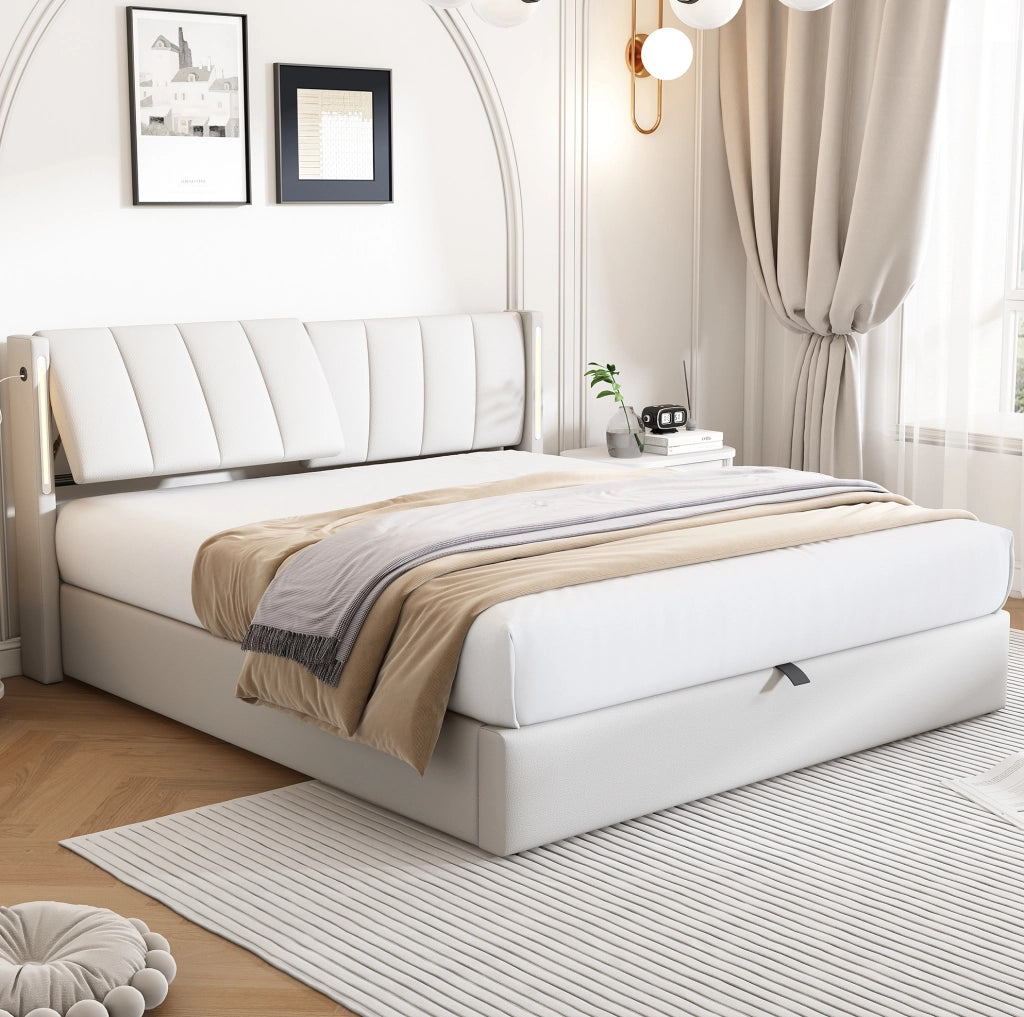 Letto matrimoniale con LED, USB e contenitore