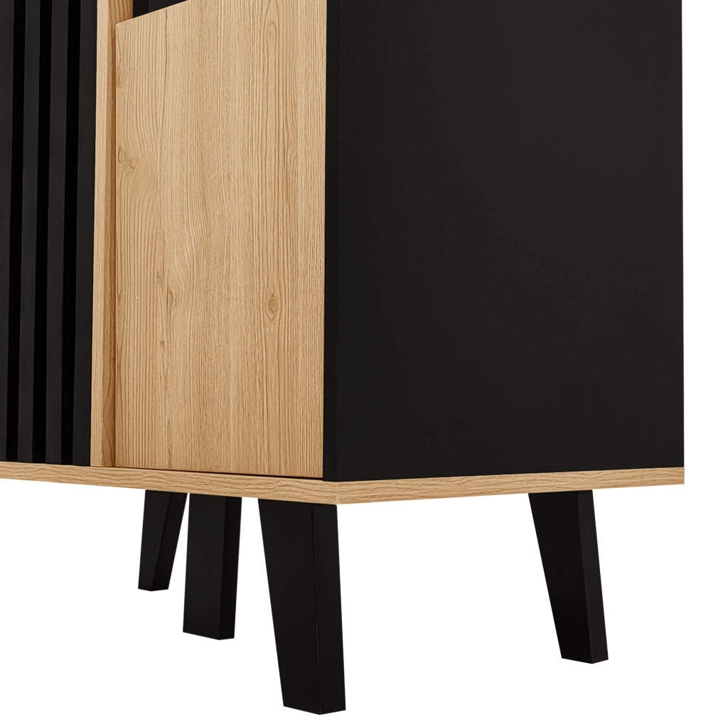 Credenza con vetrina LED 80x120x40 cm effetto legno e nero