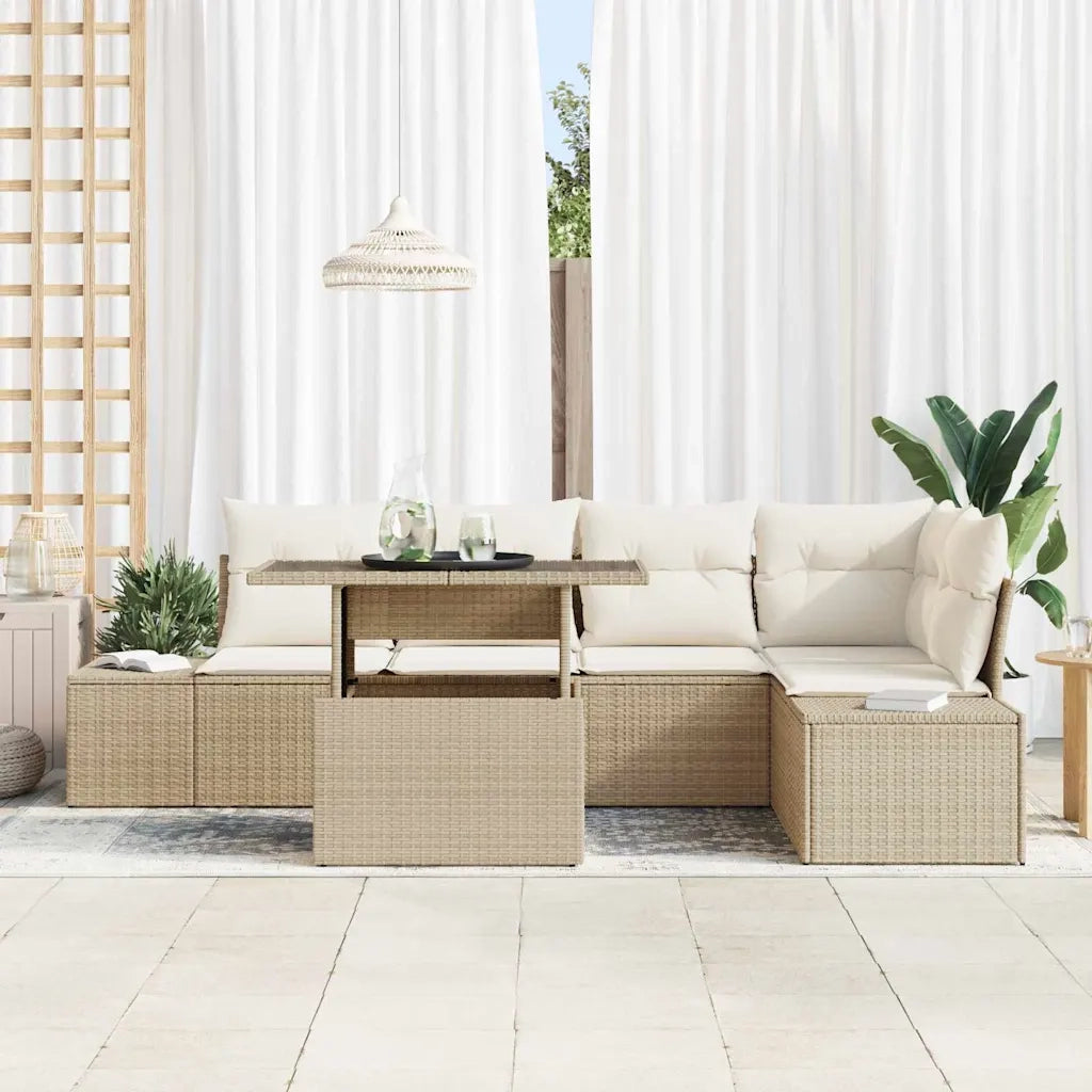 Set Divano da Giardino con cuscino 6 pcs Beige polyrattan
