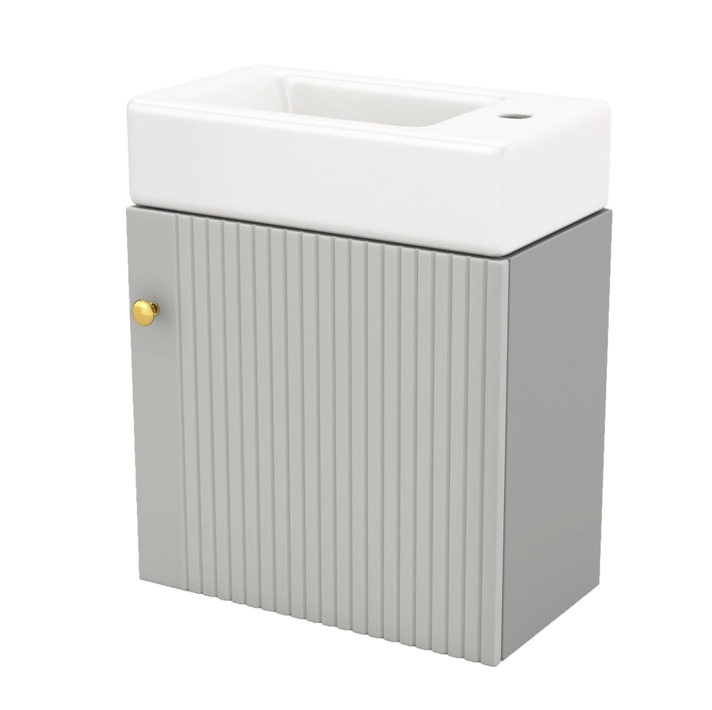 Mobile bagno ULEVR 62x54x26 cm con lavabo in ceramica e anta con chiusura ammortizzata, grigio e bianco