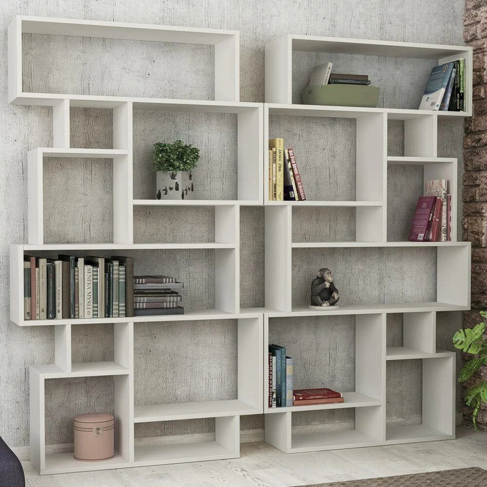 Libreria Design Moderna Scaffale 8 Ripiani 168x96x25cm Casa Ufficio Bianco