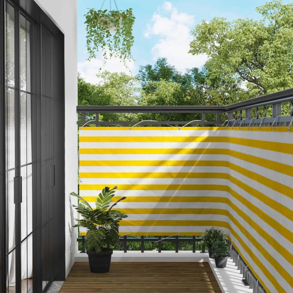 Schermo da balcone-Pannello per balcone Giallo e Bianco 110 x 300 cm Tessuto Oxford