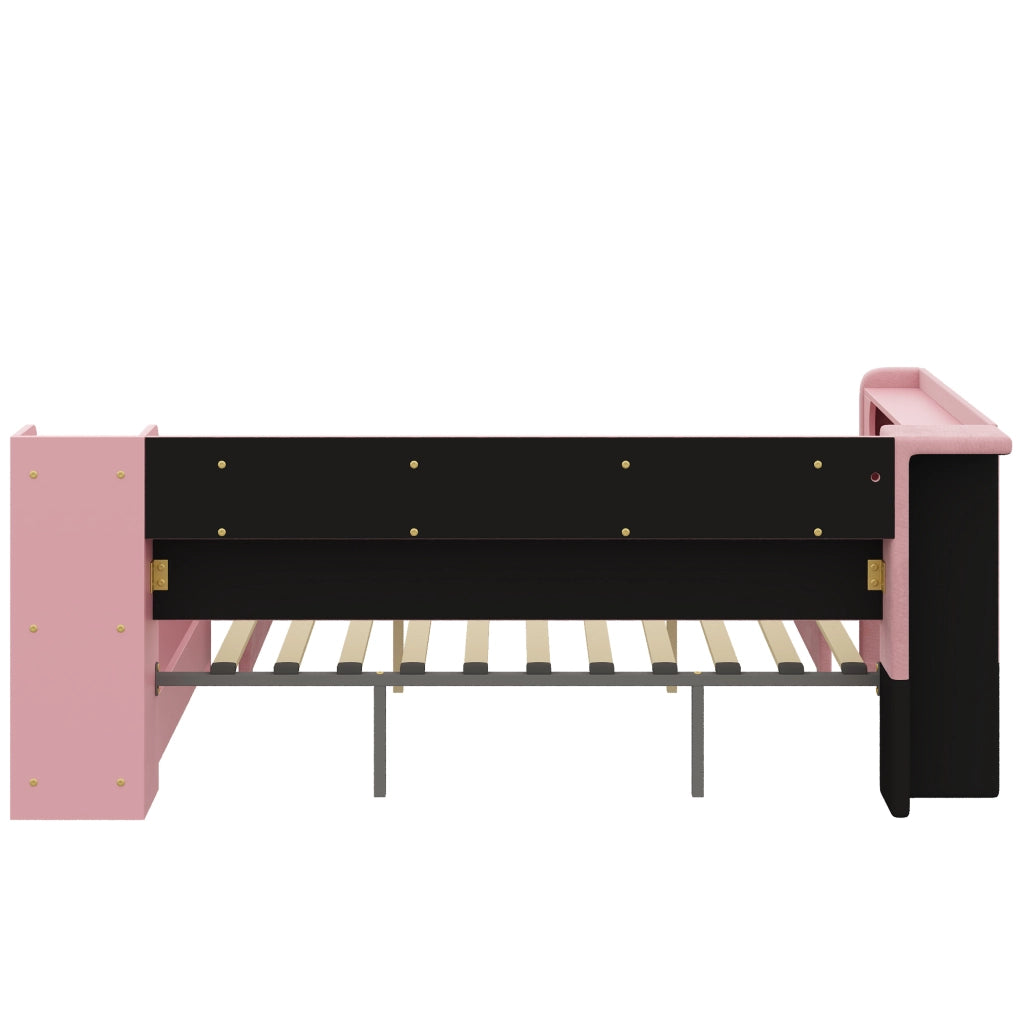 Letto imbottito con LED e giroletto estraibile ¨C Minimal ¨C Rosa velluto 90x200 cm