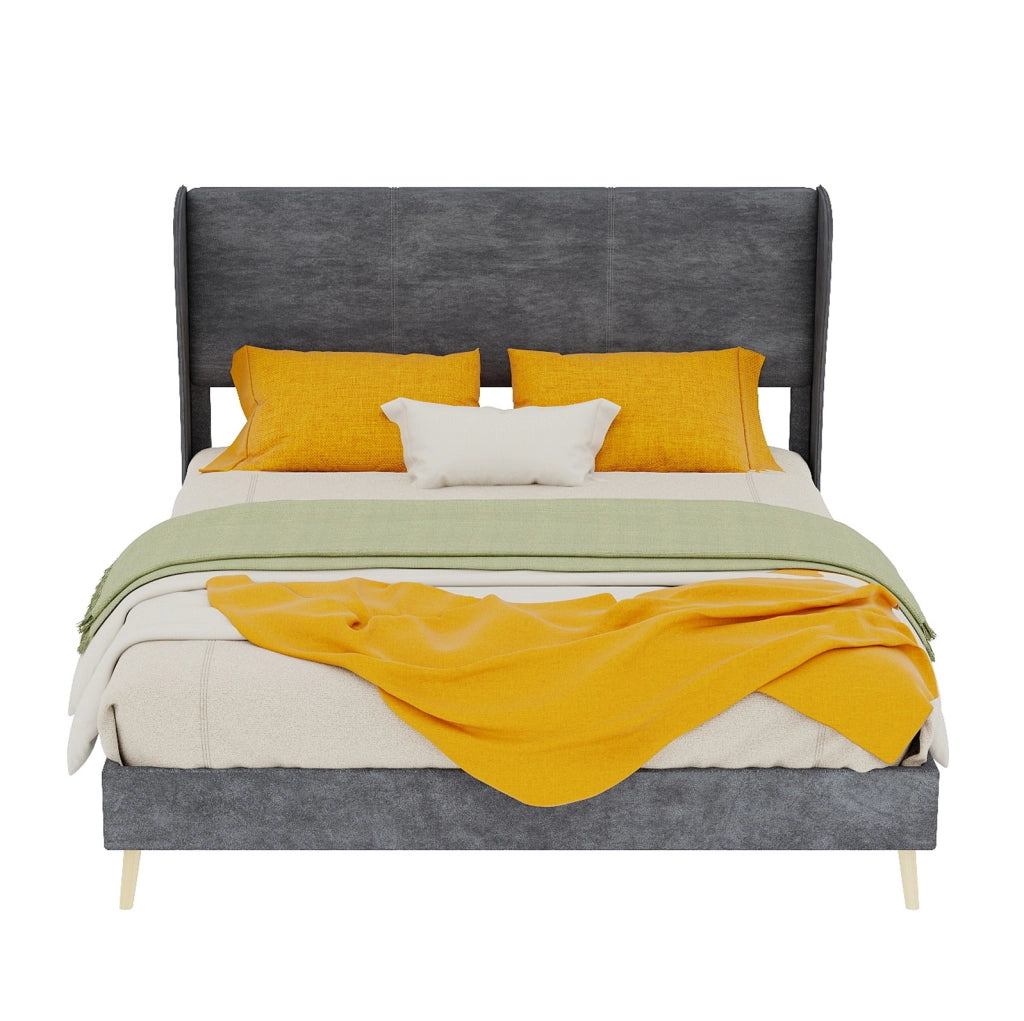 Letto Moderno Minimalista Imbottito con Testiera Morbida 140x200 cm Grigio, Base Bassa Senza Contenitore