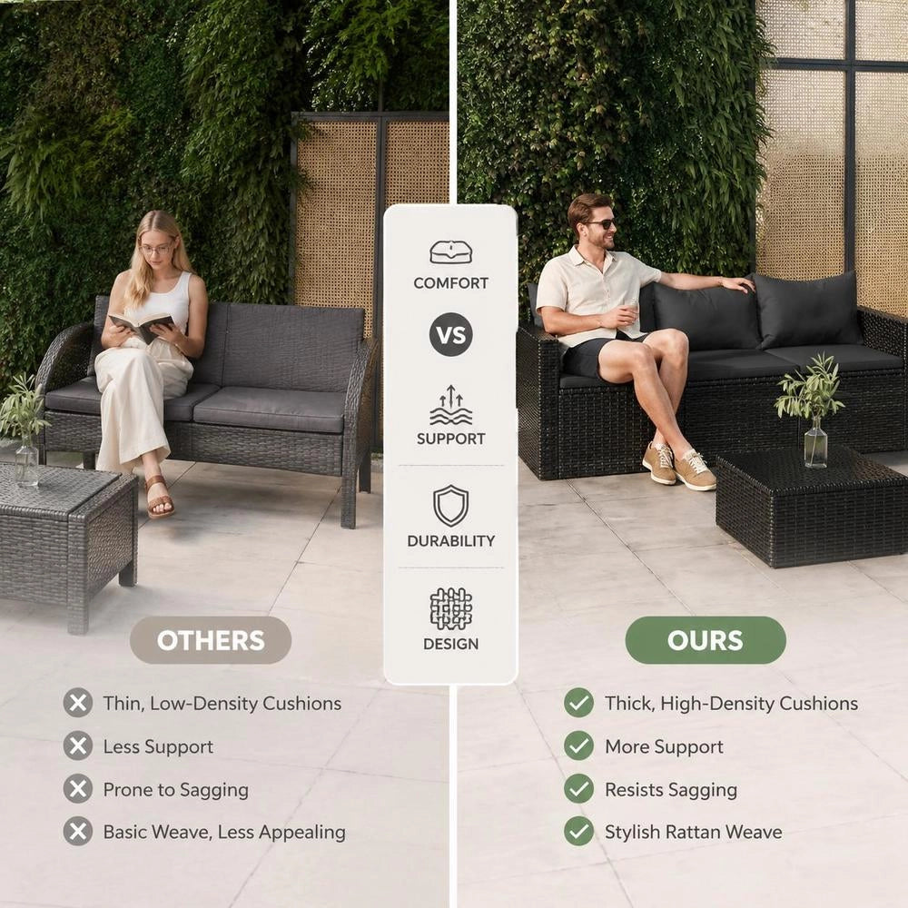 3-seater Garden Sofa With Cushions Black Poly Rattan
