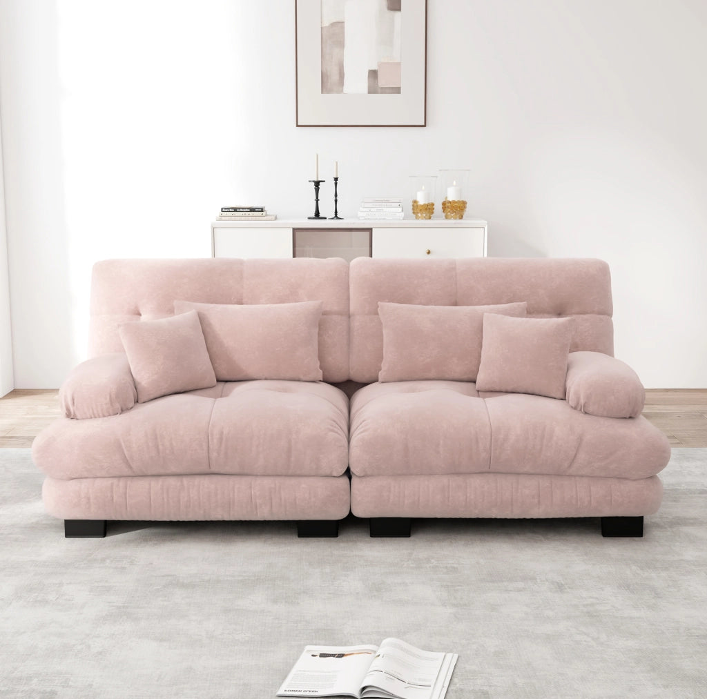 Divano modulare in ciniglia rosa 220×77×81 cm