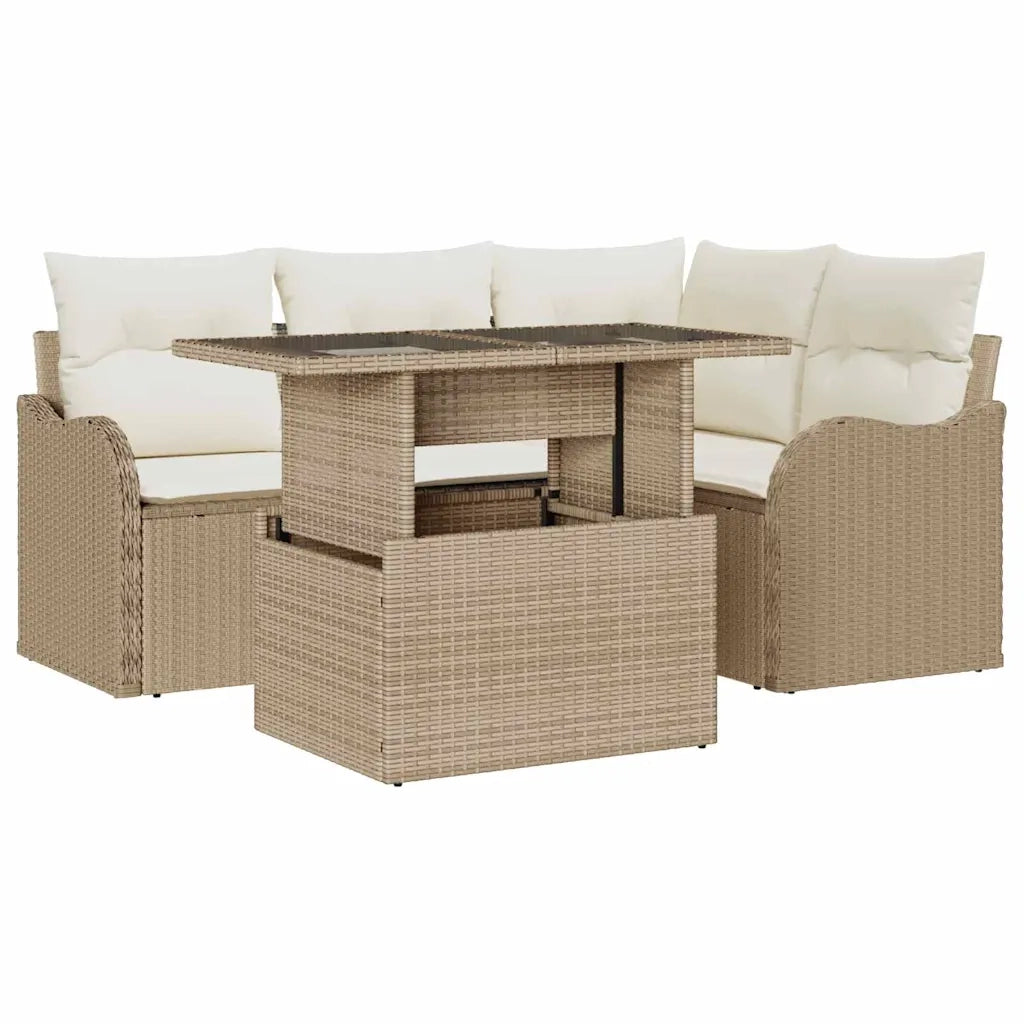 Set Divano da Giardino 5 pcs Beige Rattan in Polipropilene