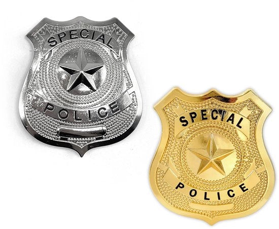 Set di Insegne di Polizia da 2 pezzi - Accessori di Divertimento - Accessori di Costumes - Halloween - Realizzato in Acciaio - Costume da Poliziotto