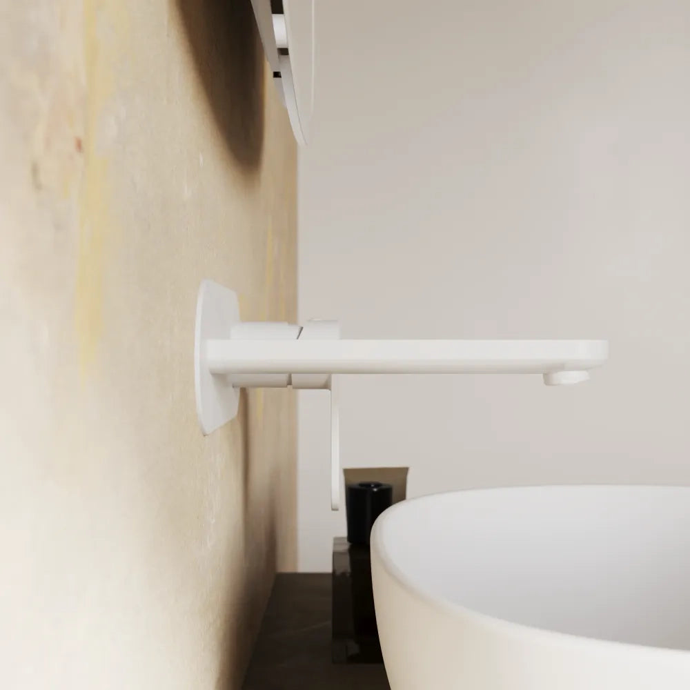 Set miscelatori lavabo ad incasso placca stondata bidet miscelatore esterno vasca bianco opaco | Margot