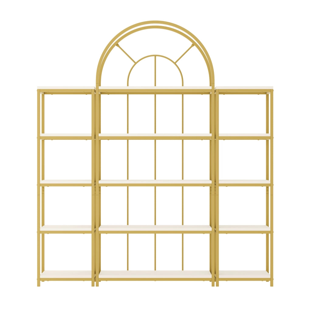 Libreria modulare a 3 elementi con ripiani in MDF e struttura in acciaio dorato, bianca, 163 × 30 × 184 cm