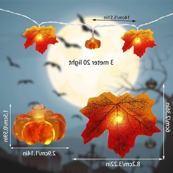 Decorazioni di Halloween - Luci a filo con foglie di zucca, quercia e noci - 3 Metri 20 LED Luce Decorazione di stagione per interni ed esterni - Decorazione di ringraziamento Decorazione di stagione autunnale