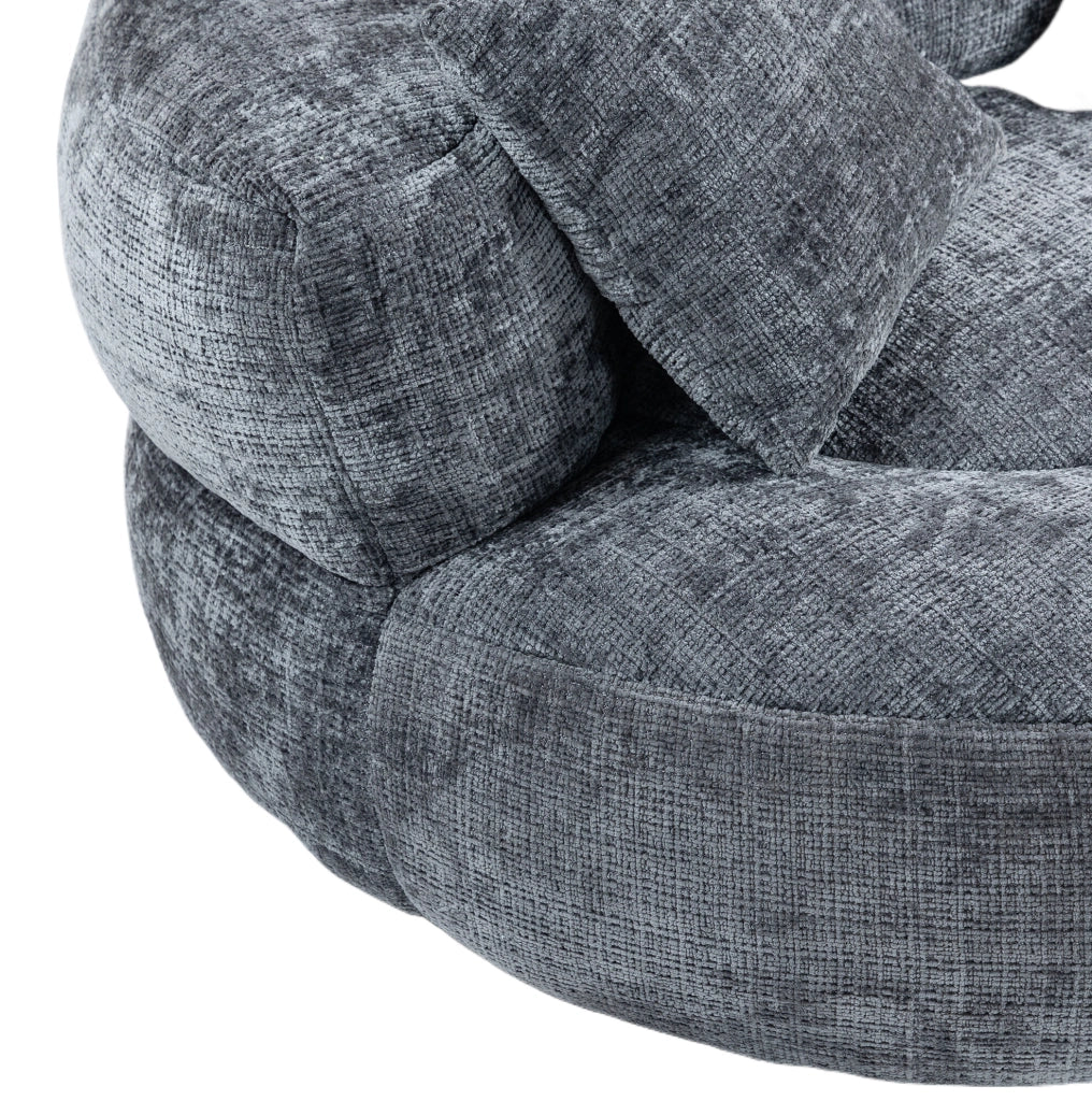 Poltrona lounge ULEVR in ciniglia grigia 108x108x52 cm con schienale alto e braccioli, seduta imbottita