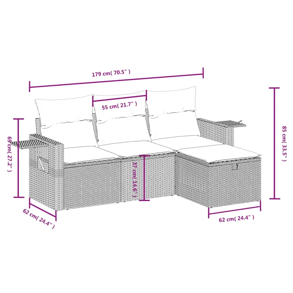 Set Divani da Giardino 4 pz con Cuscini Nero in Polyrattan 3263752