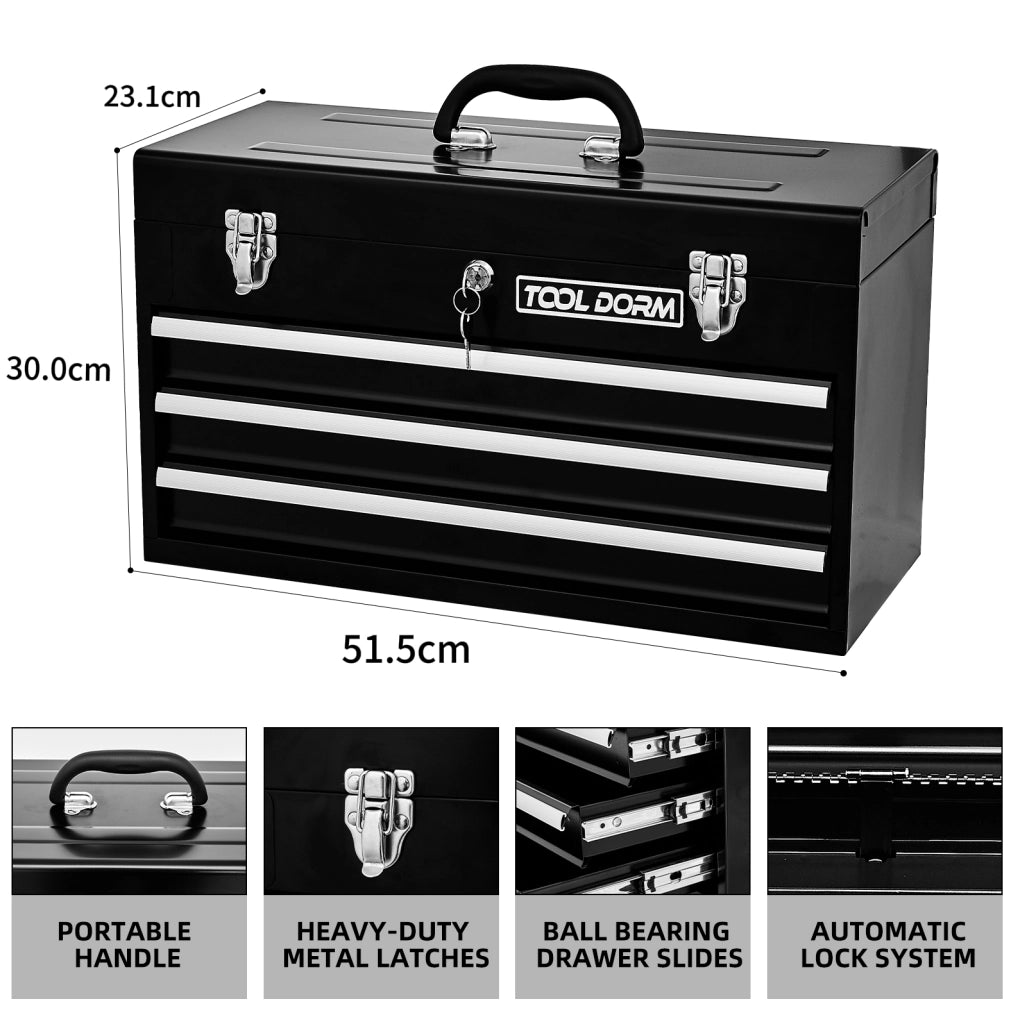 Cassetta Porta Attrezzi in Acciaio con 4 Cassetti e Serratura, Portatile, con Rivestimento Protettivo, Nero, 51.5 cm