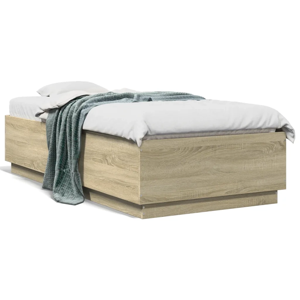 Giroletto Luci LED-Struttura Letto con LED Rovere Sonoma 90x190 cm in Legno Multistrato 385843