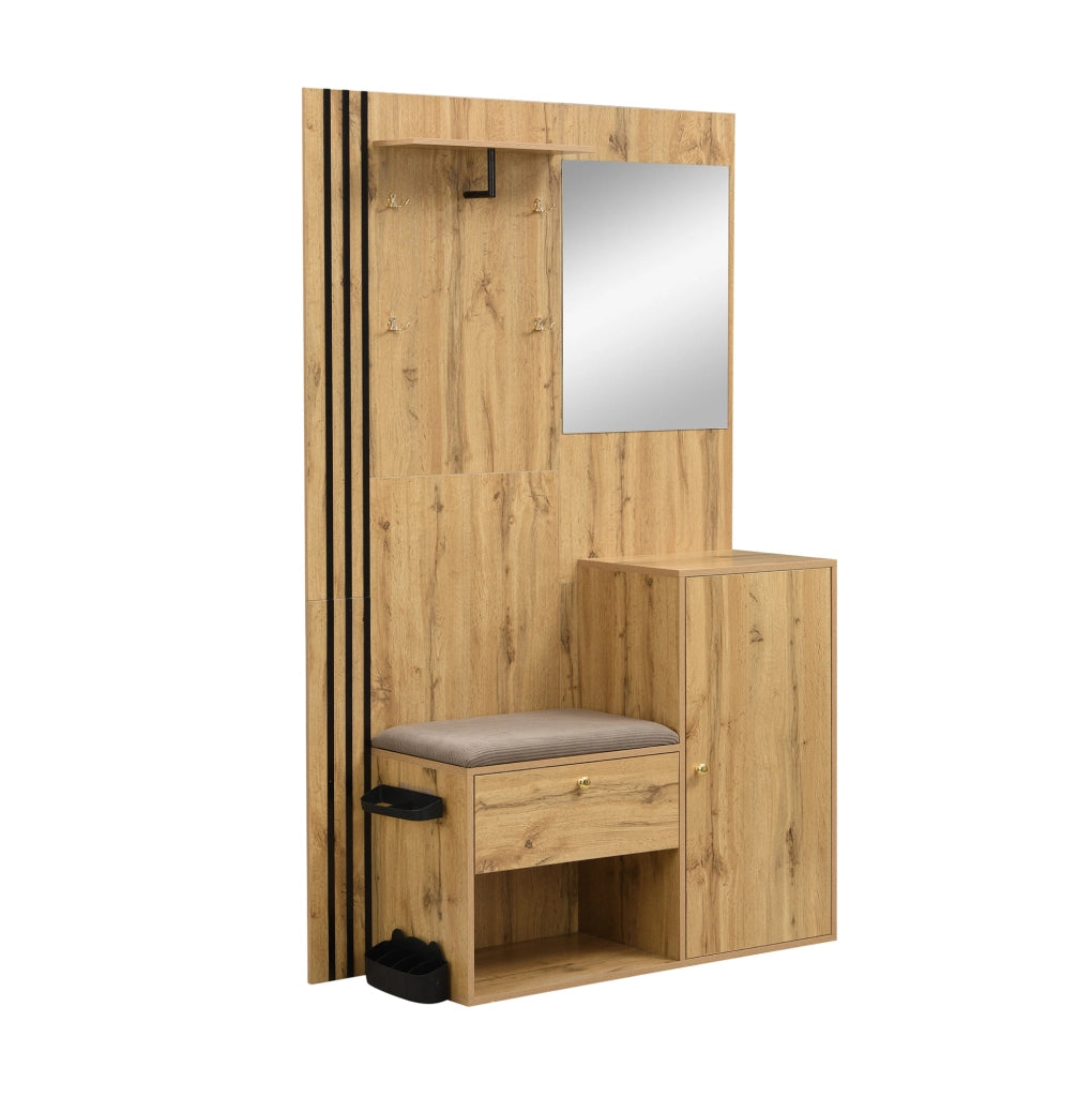 Guardaroba da ingresso MDF con specchio, seduta e portaombrelli