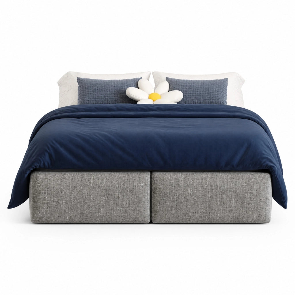 Letto contenitore 140 × 200 cm con sollevamento idraulico e 2 cassetti rivestito in tessuto grigio