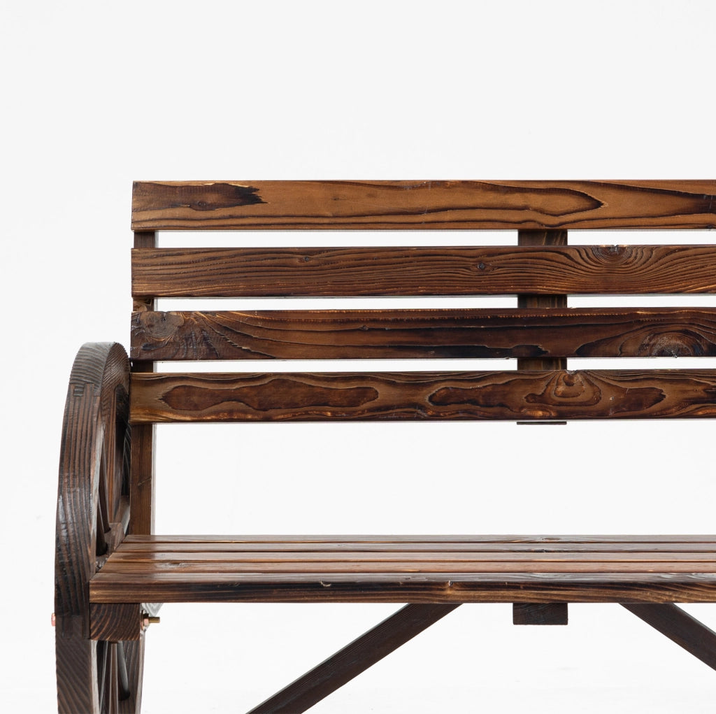 Panchina da Giardino 2 Posti in Legno di Abete Marrone con Braccioli a Ruota, Stile Rustico, 105,5x56x79 cm