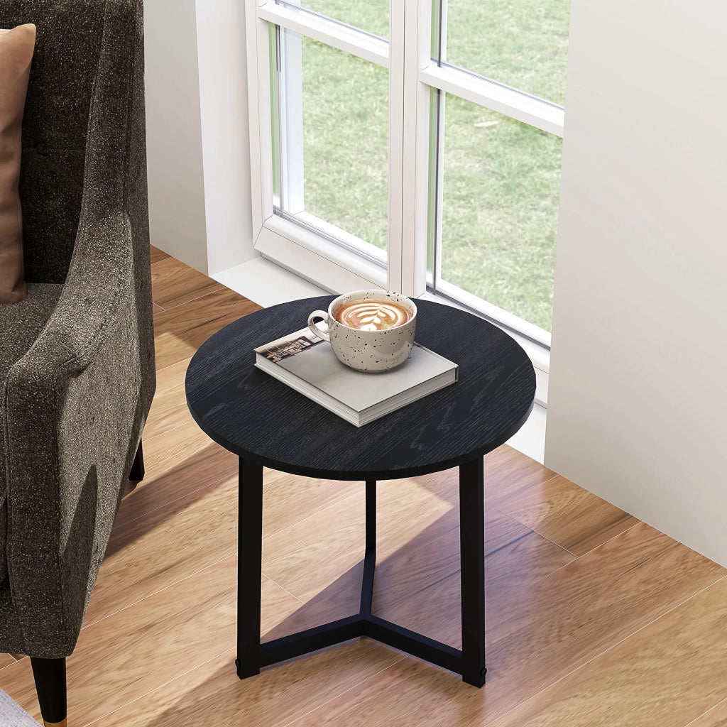 Set 2 Tavolini da Caffè Rotondi, Design Moderno, Struttura in Acciaio, Nero, Portata fino a 35 kg, per Soggiorno