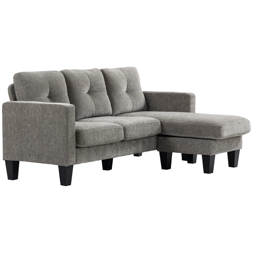 Divano angolare con chaise longue reversibile ¨C Minimal ¨C Lino, 186x130x84 cm, Marrone