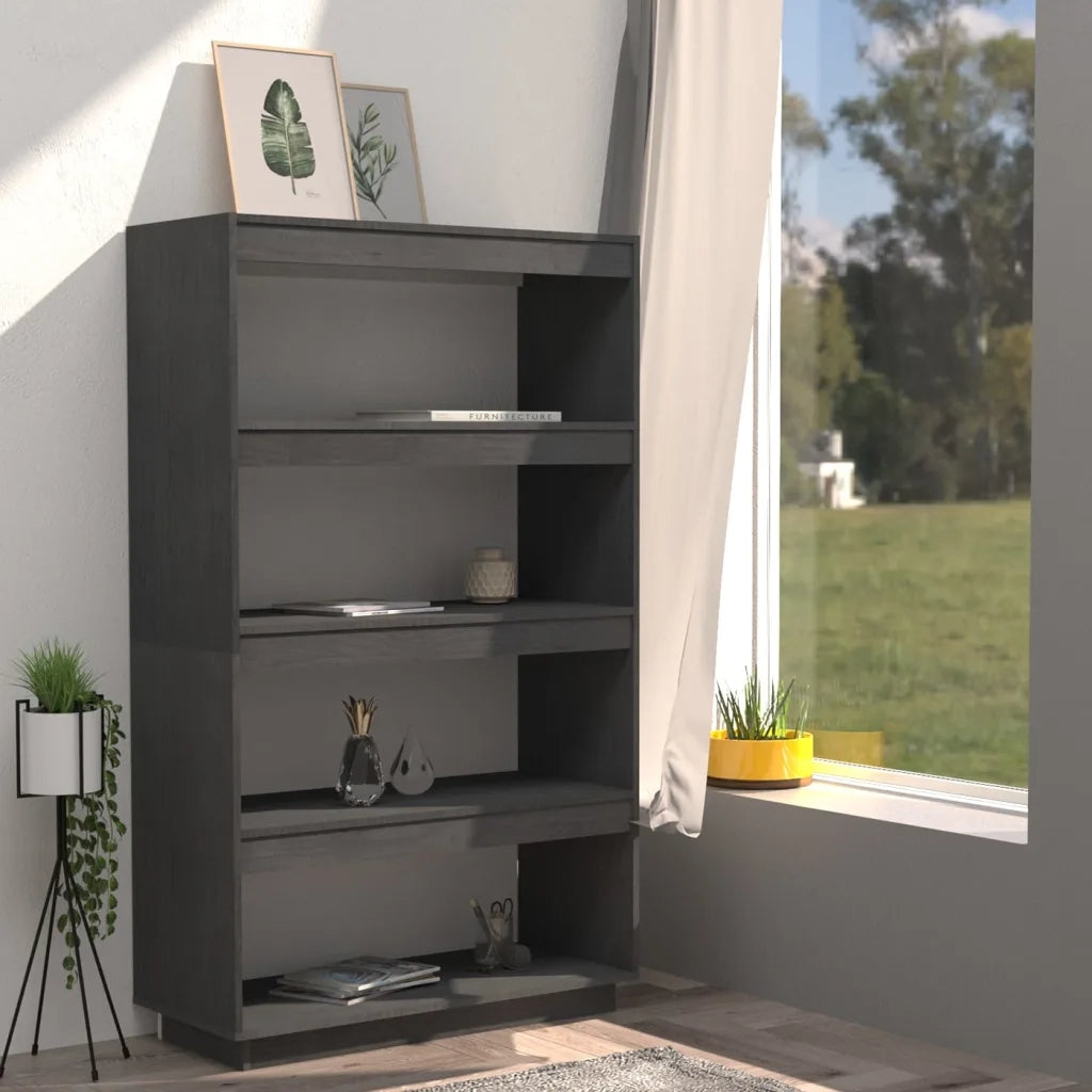 Libreria Divisorio-Scaffale per Libri-Mobile di Stoccaggio Grigio 80x35x135 cm Legno Massello di Pino