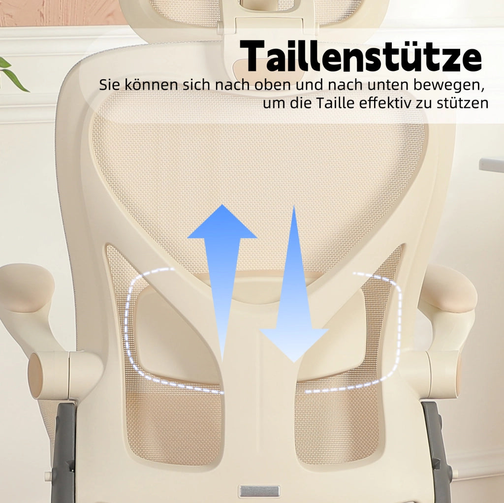 SEDIA UFFICIO Ergonomica Pieghevole con Poggiatesta 3D Crema