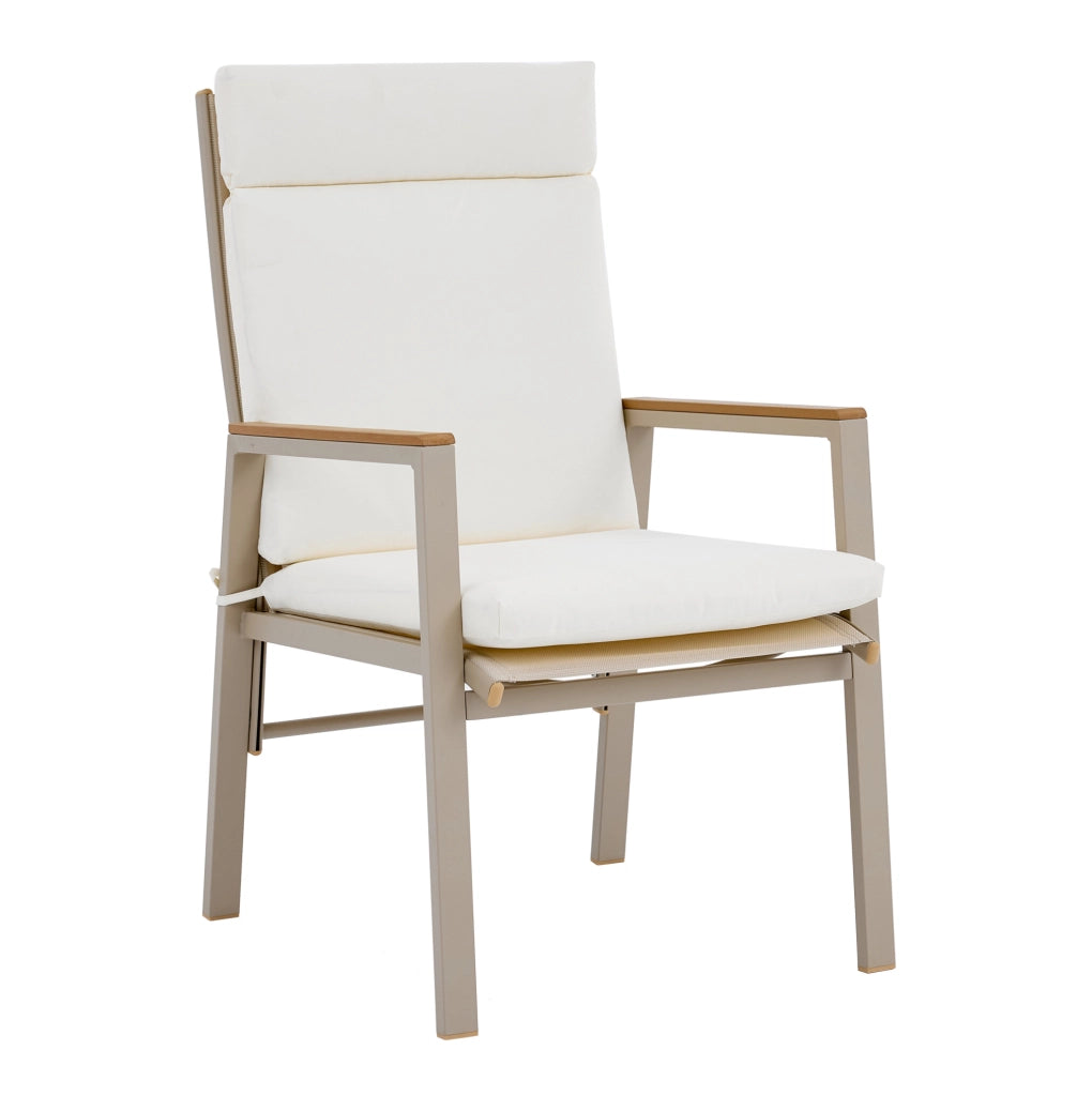 Set di 2 Sedie da Pranzo da Esterno con Braccioli in Legno Plastica e Seduta in Textilene, Struttura in Ferro Zincato, Khaki e Beige