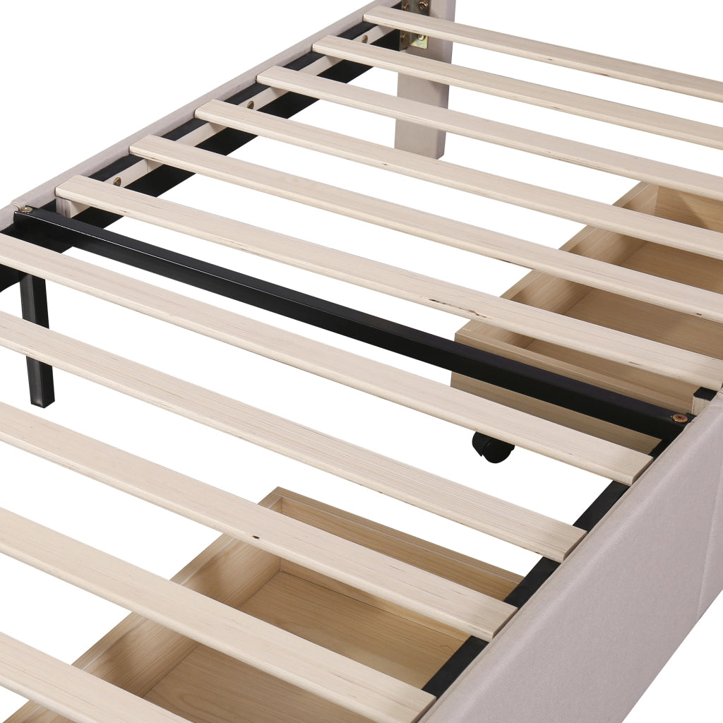 Letto per bambini 90x200 cm imbottito beige con LED; 2 cassetti e testiera regolabile