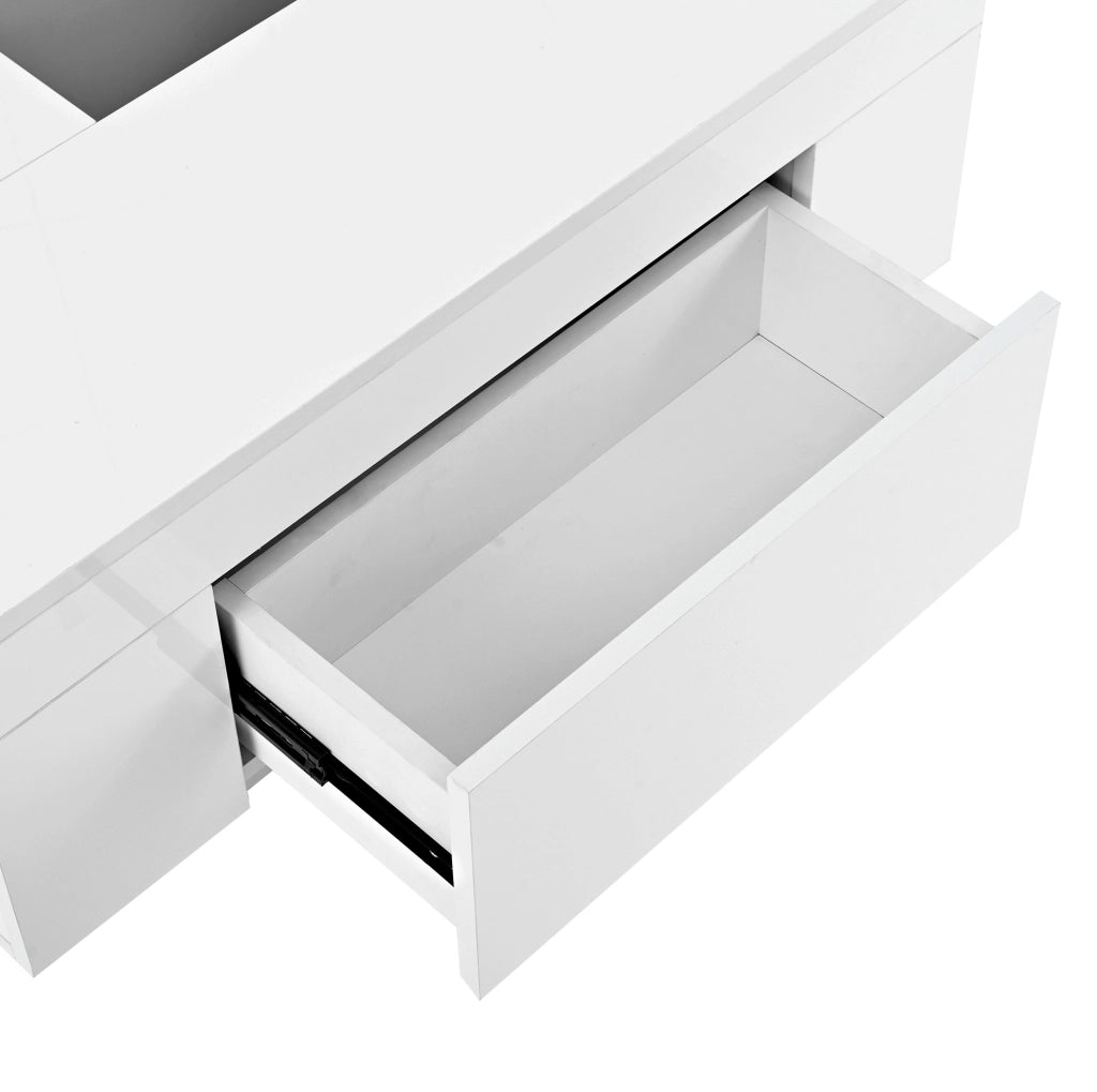 Tavolino da caffè moderno con LED RGB; piano estraibile e cassetto; 80 x 50 x 35;5 cm; bianco e nero