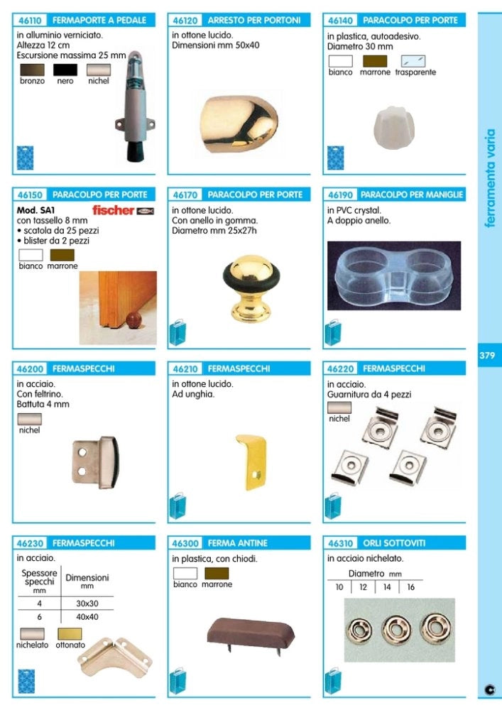 12pz arresto per porte tondo ottone lucido verniciato cod:ferx.37108