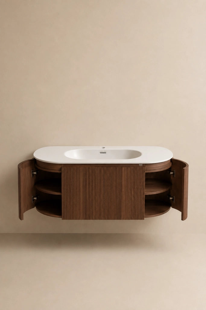 Limpido Design Base 120 cm Legno Noce Lavabo Specchio retro illuminato