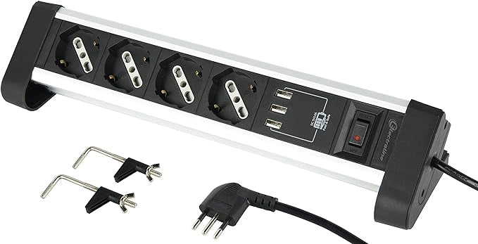 MULTIPRESA DA SCRIVANIA CON INTERRUTTORE 2 posti + 2 Usb - ELECTRALINE