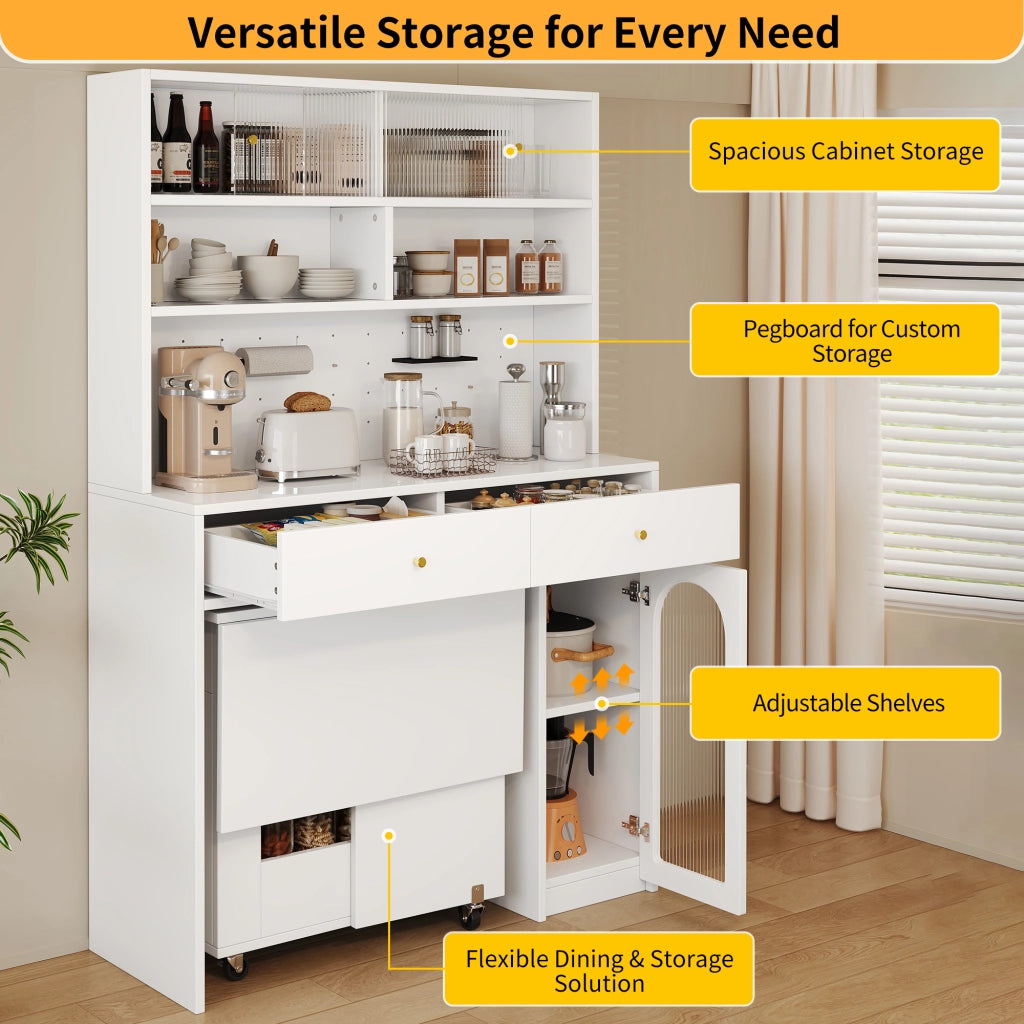 mobile da cucina con piano di lavoro, ripiani aperti, 2 cassetti e ganci in MDF bianco 120 × 45 × 180 cm