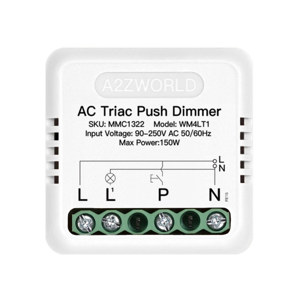 Push AC Triac Dimmer, Pulsante Comando Fase o Neutro, 220V 150W, Regolabile 10-100%, Sincronizzabile e Memoria, per Lampada Led Dimmerabile Taglio di Fase