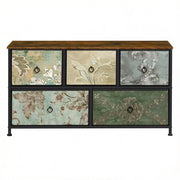 Mobile da ingresso con 5 cassetti in tessuto, stile industriale, MDF e metallo, multicolore, 100 × 30 × 54 cm