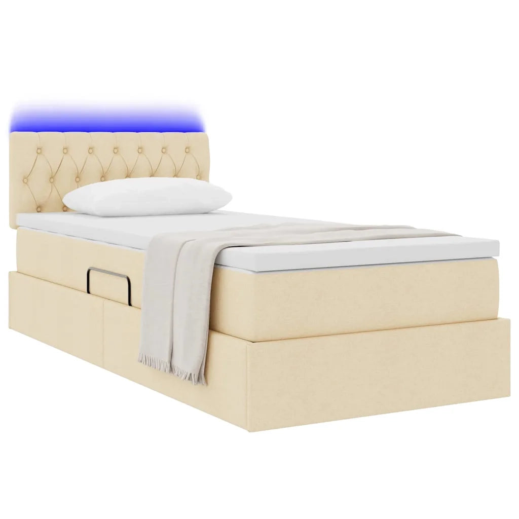 Letto con contenitore e LED Crema 100 x 200 cm Tessuto 3371191