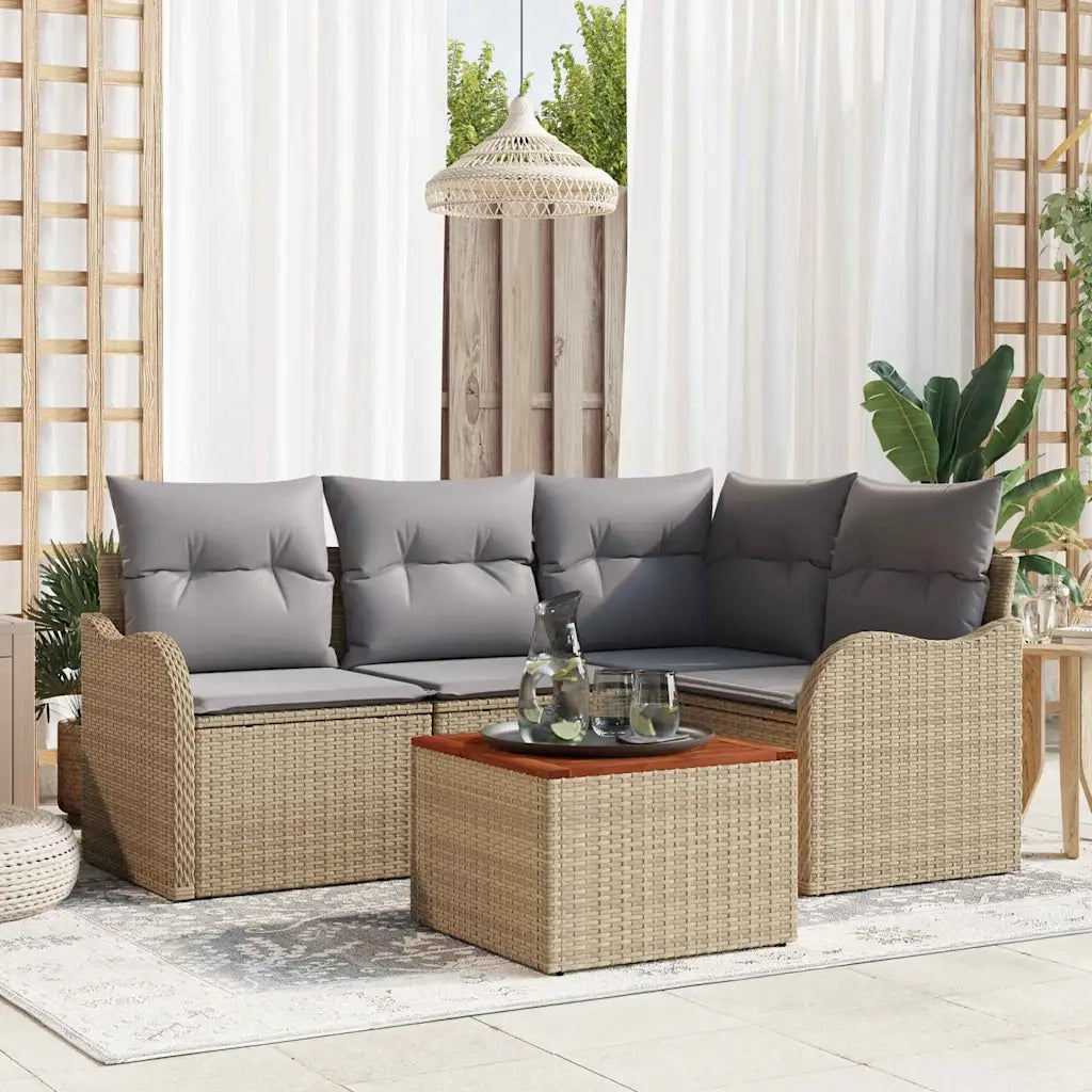 Set Divano da Giardino 5 pcs Beige e Grigio Chiaro polyrattan
