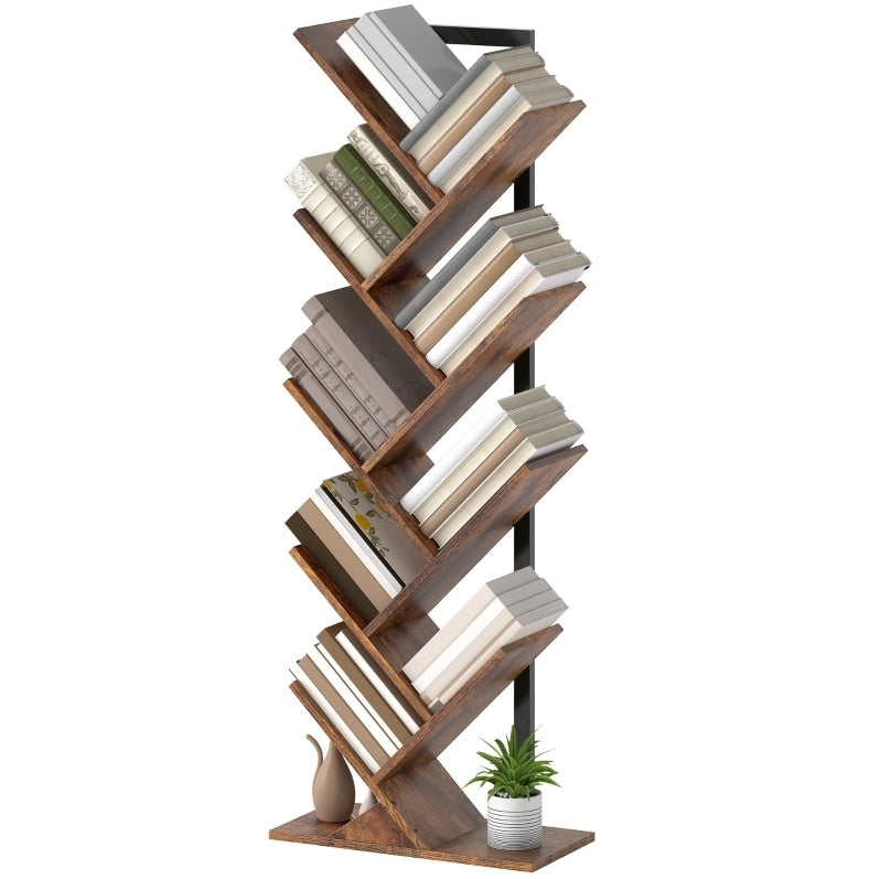 Libreria ad albero a 9 ripiani marrone rustico 50x24x136 cm